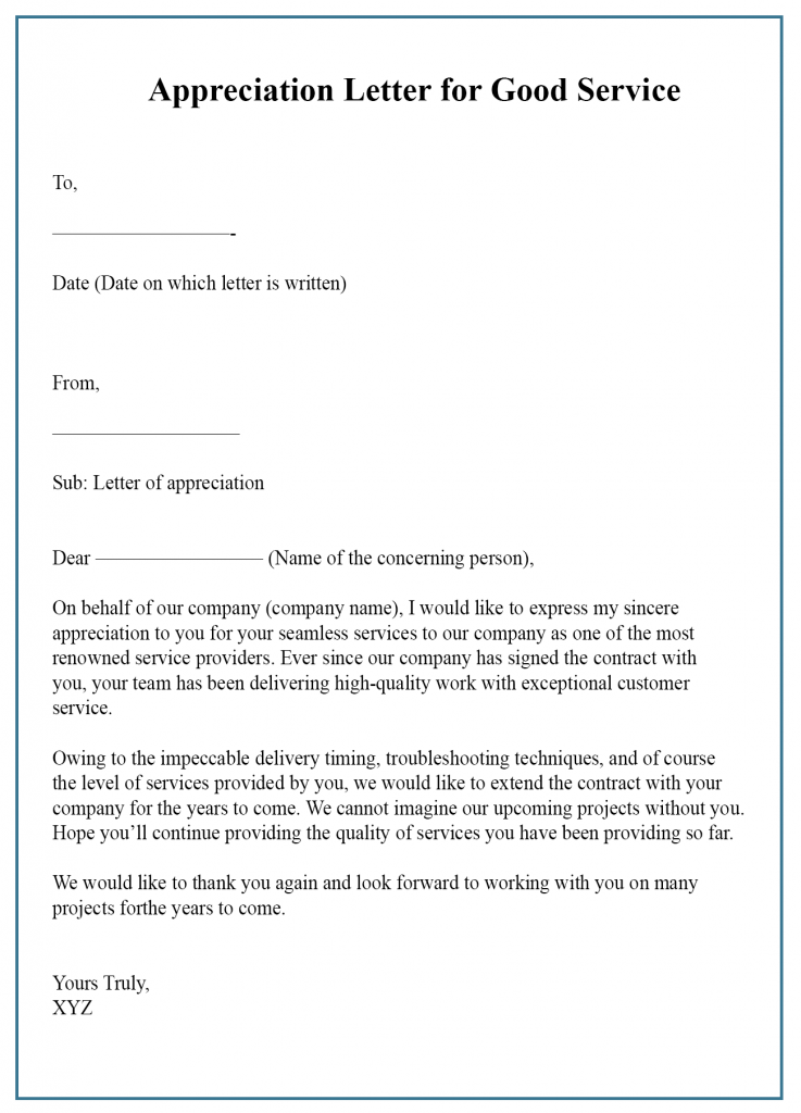 Appreciation Letter for Service