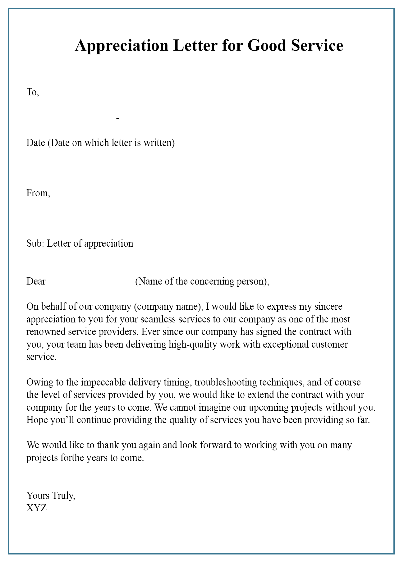 Appreciation Letter For Service