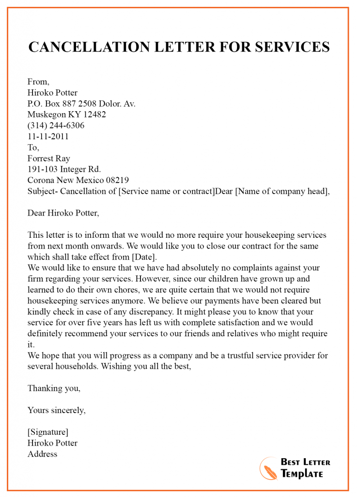 Cancellation Letter Template