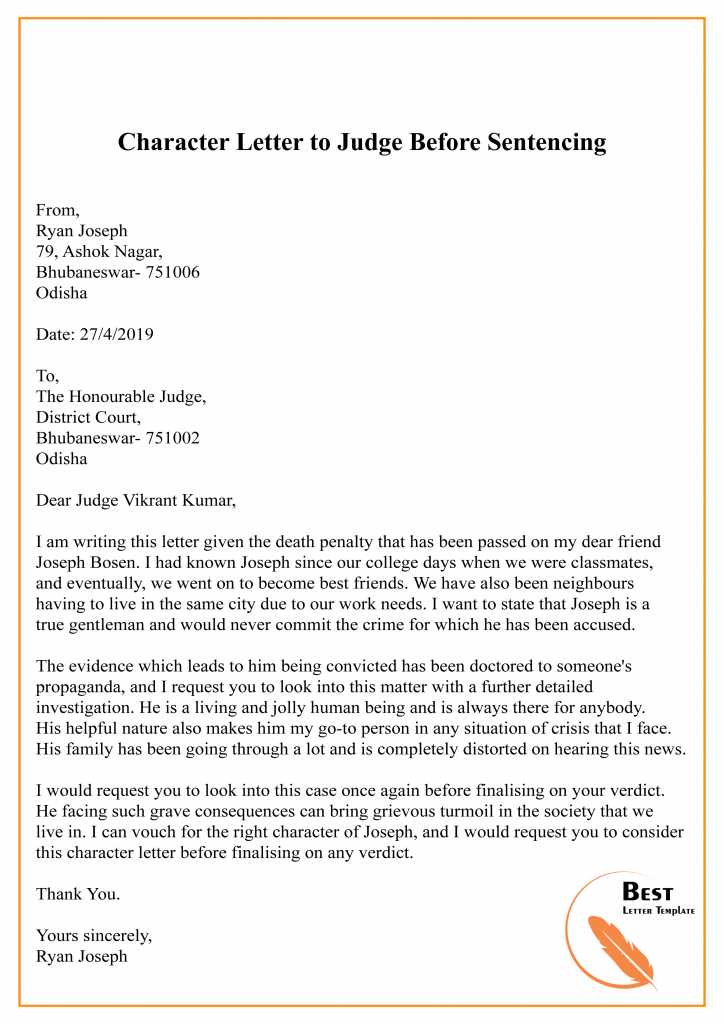 Sample Letter To The Court from bestlettertemplate.com
