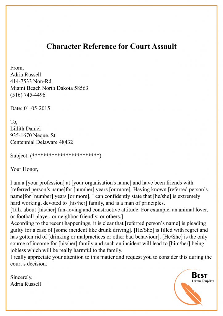 Character Reference Letter For A Friend For Court