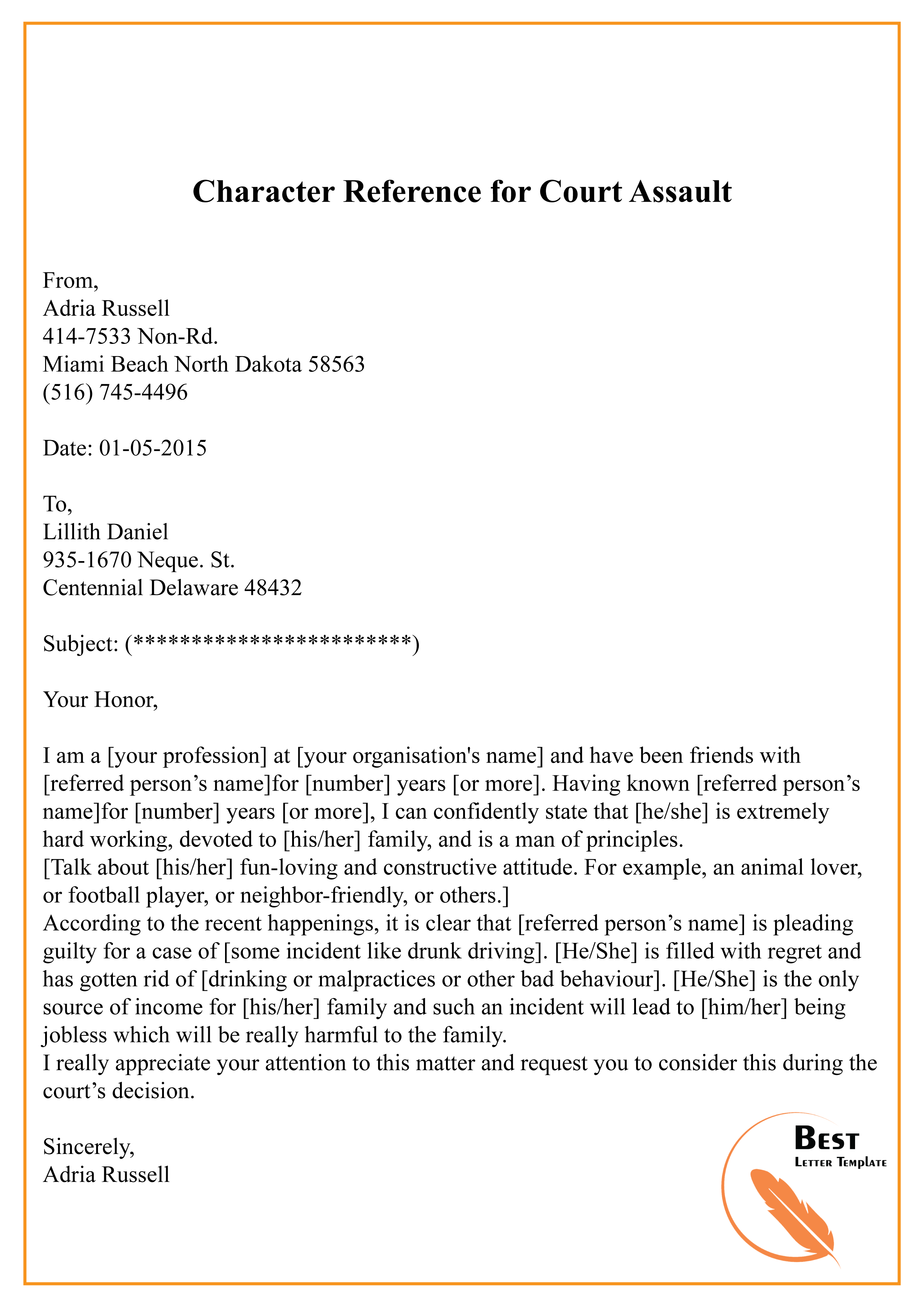 character witness letter for court sample