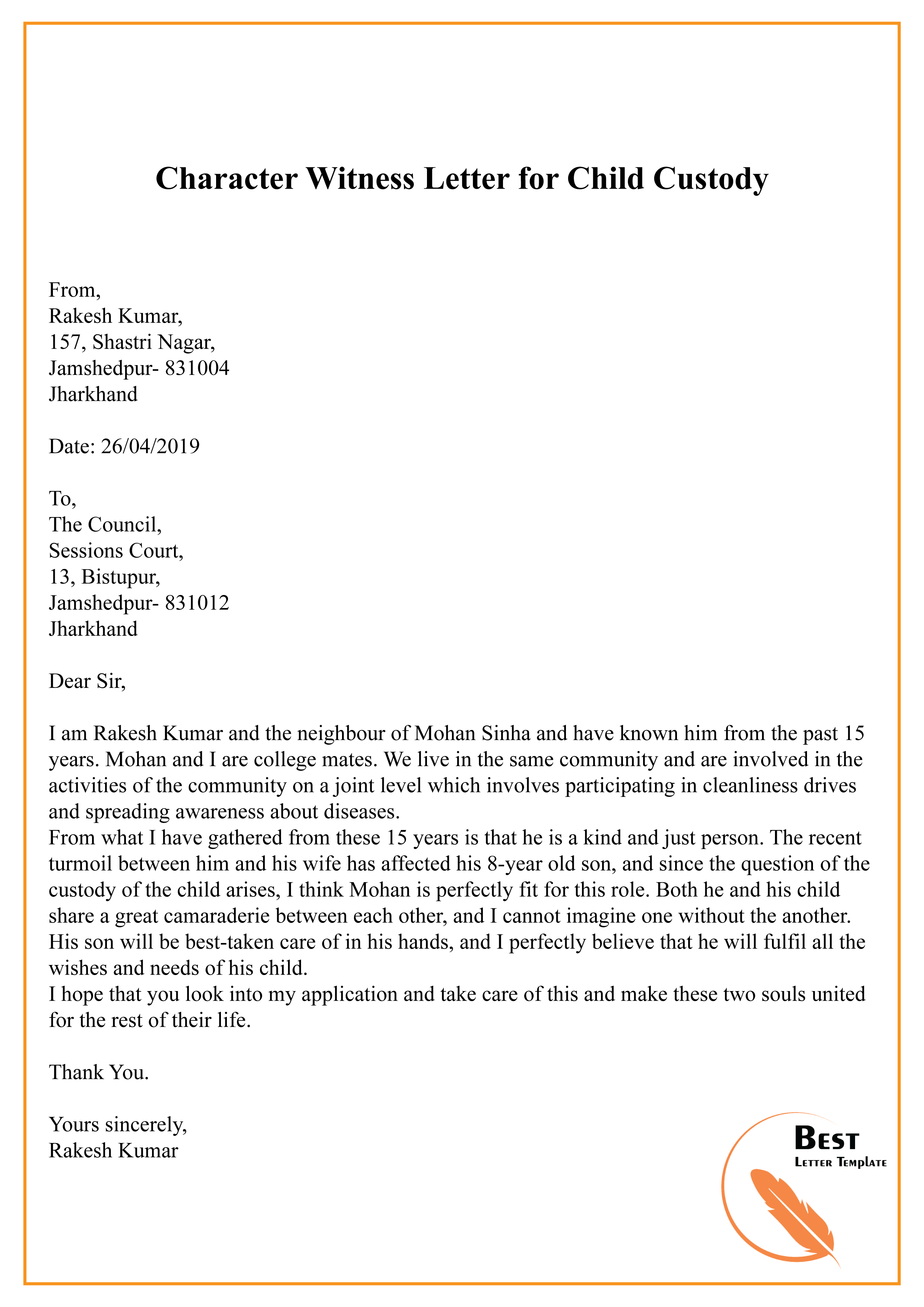 Custody Template Letter