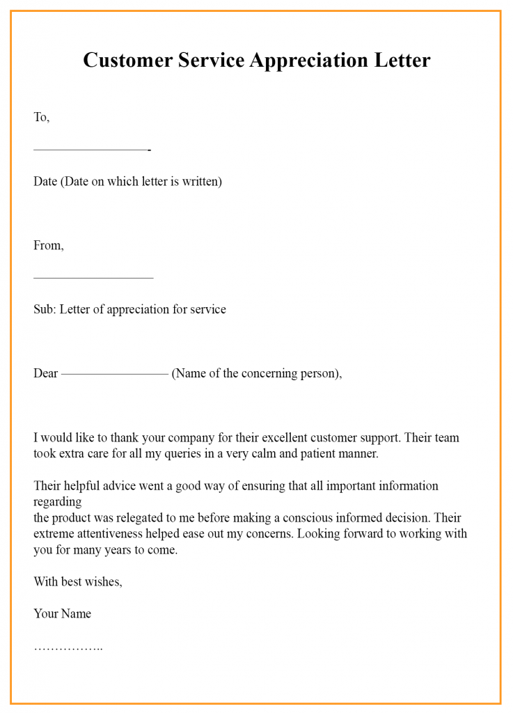 Appreciation Letter Template for Service