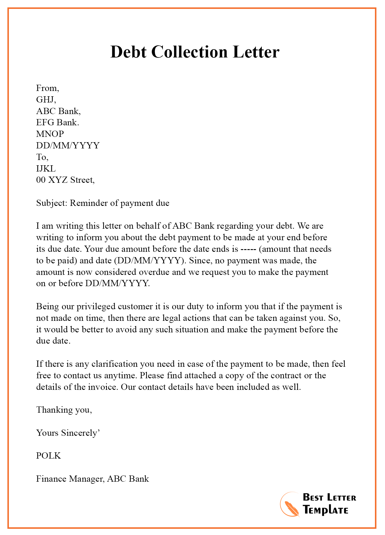 7  Free Collection Letter Template Format Sample Example