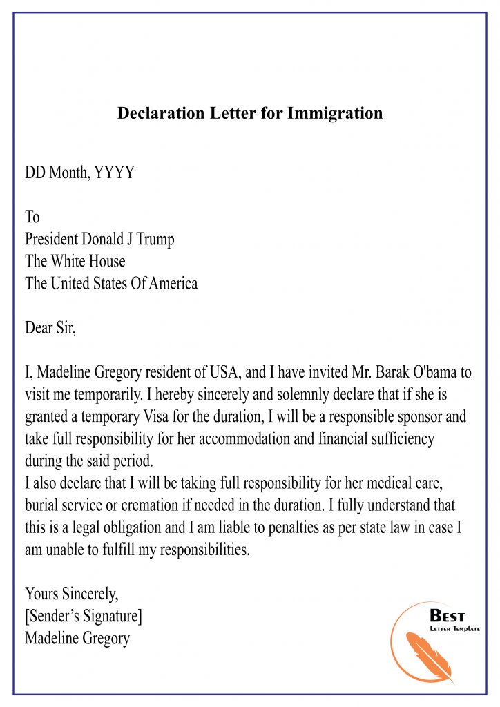 Declaration Letter for Immigration
