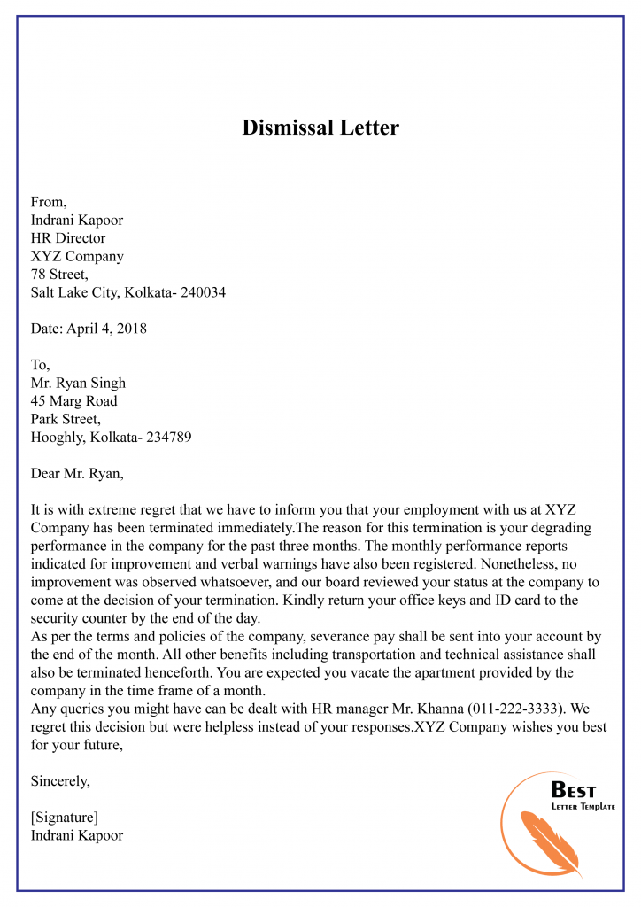 Sample Termination Letter For Misconduct from bestlettertemplate.com