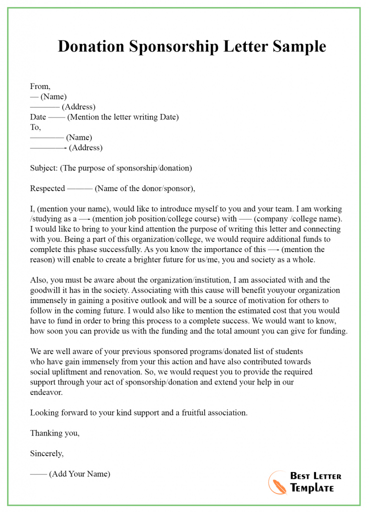 Donation Sponsorship Letter
