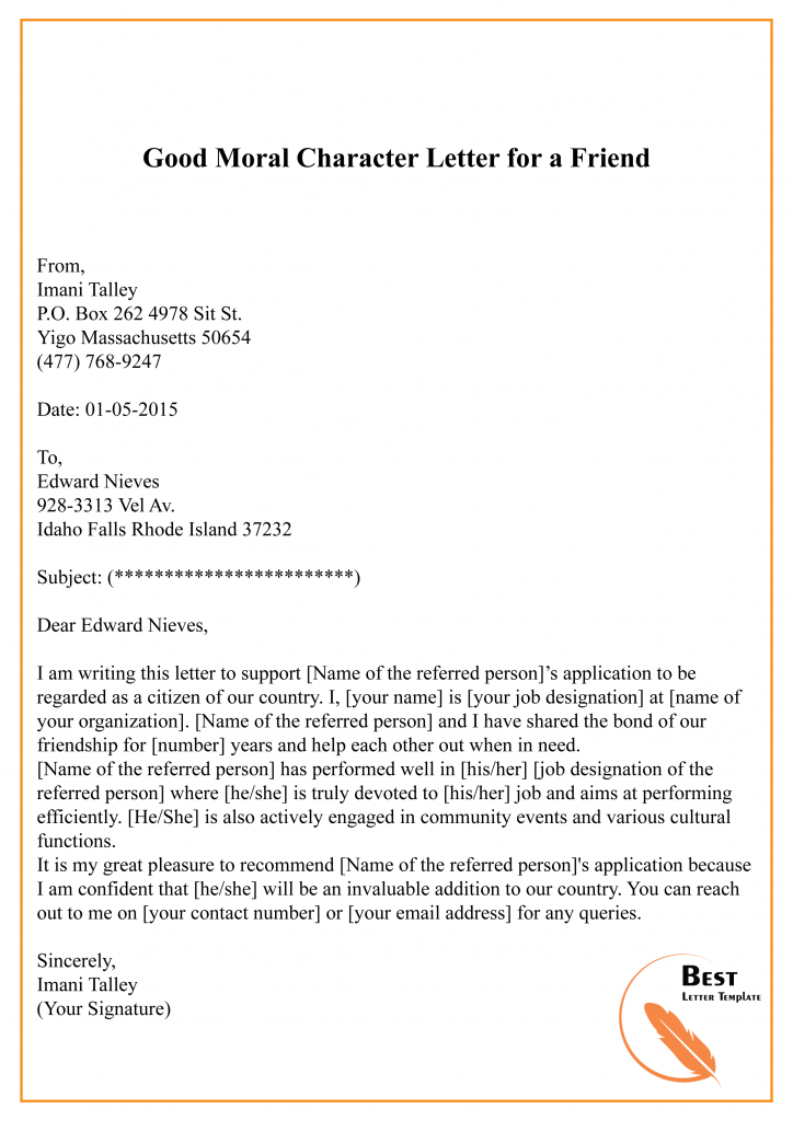 Letter Of Recommendation For Immigration For A Friend from bestlettertemplate.com