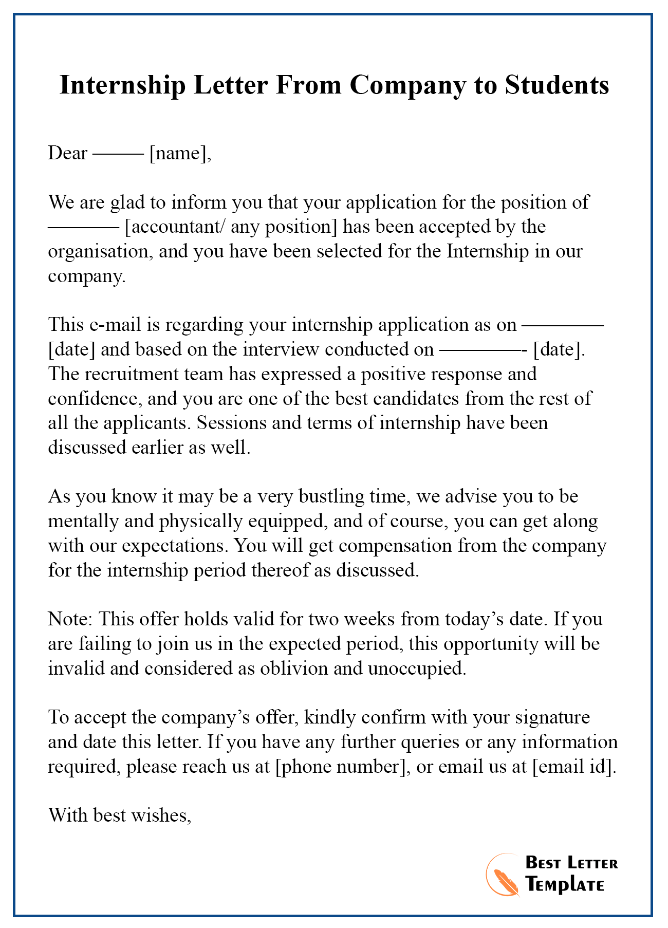 format for application letter for internship