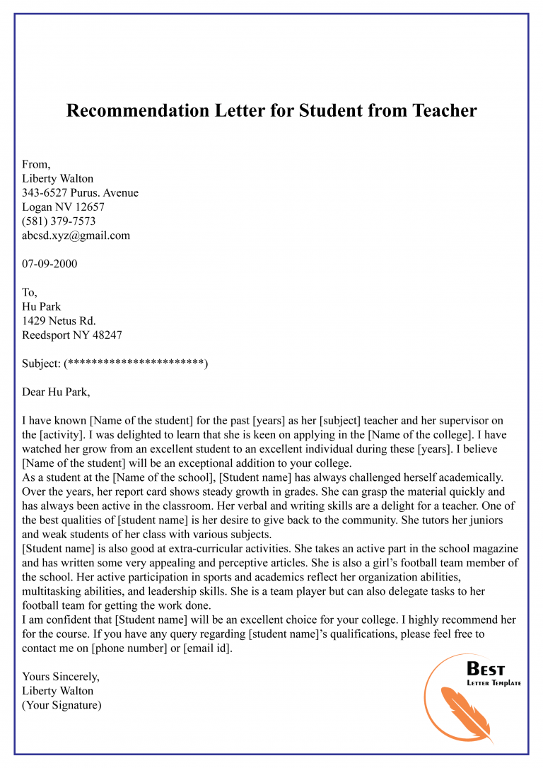 free-recommendation-letter-for-student-format-sample-example
