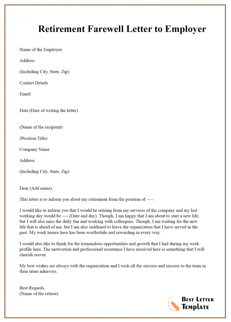 Retirement Farewell Letter Template – Format, Sample & Example