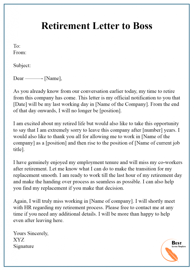 Retirement Letter to boss