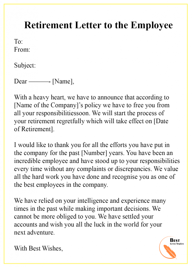 7  Free Retirement Letter Template Format Sample Example