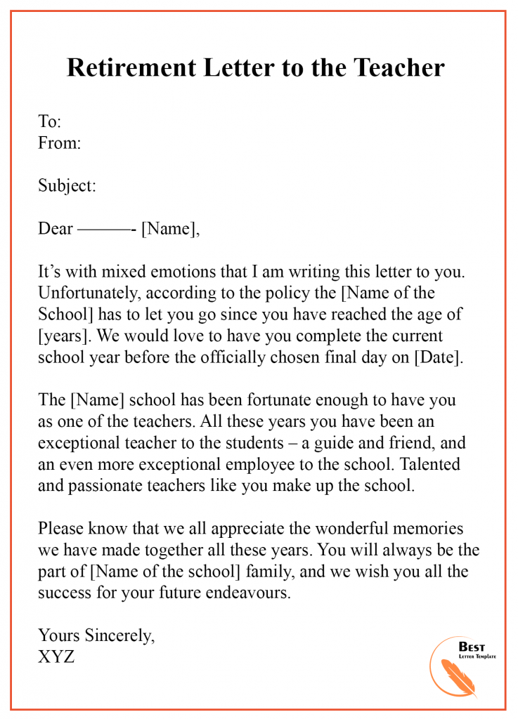 Retirement Letter For Teachers from bestlettertemplate.com