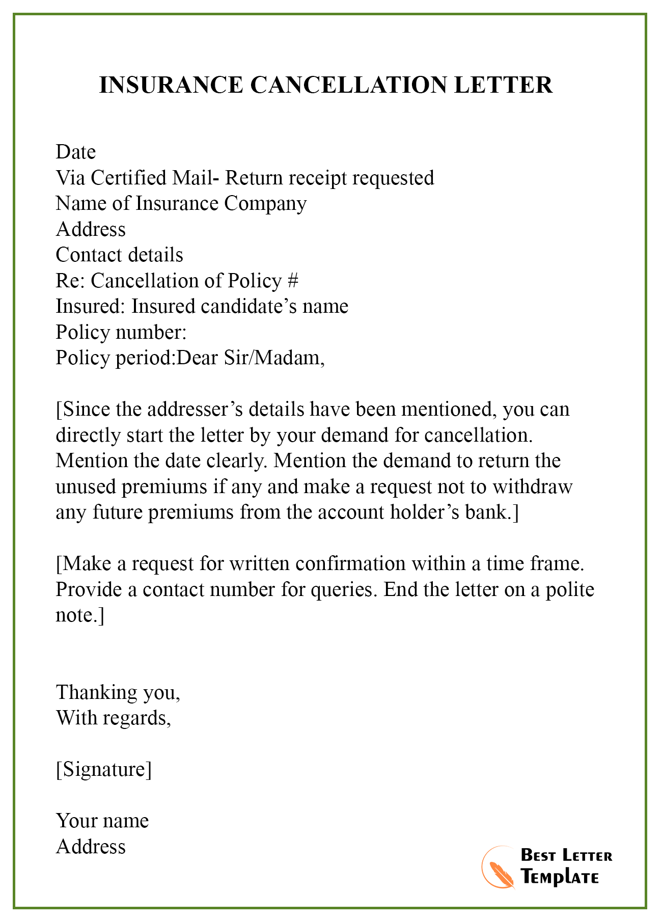 Cancel Insurance Policy Letter from bestlettertemplate.com