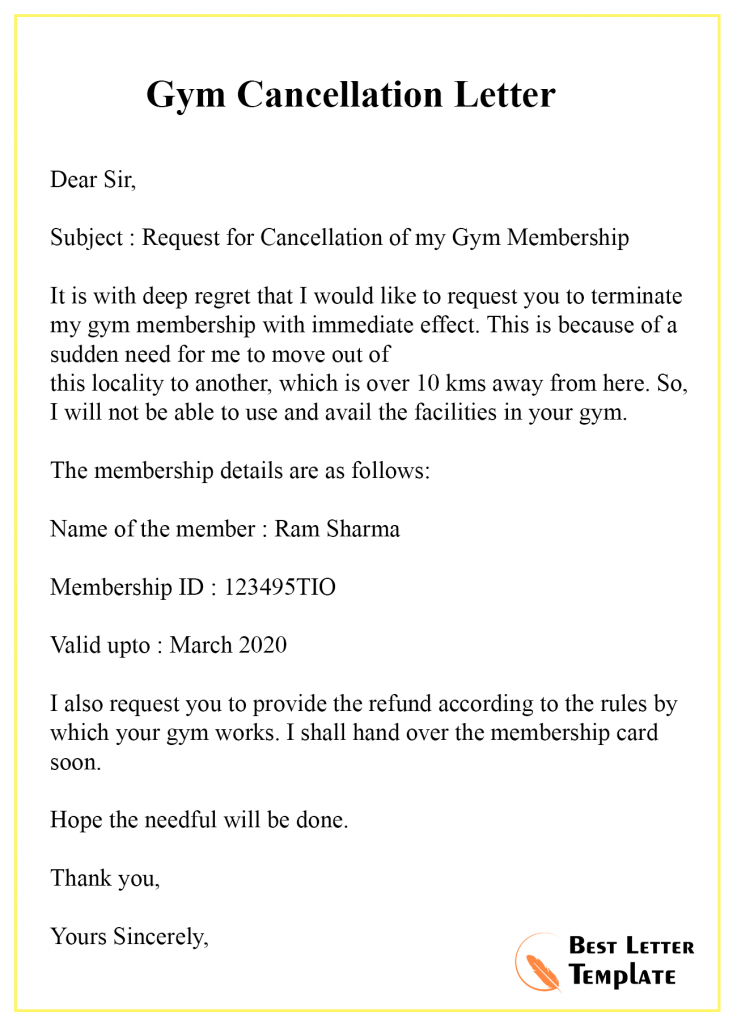 Gym Membership Cancellation Sample Letter from bestlettertemplate.com