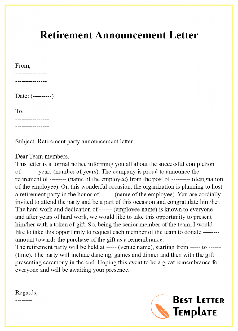 Retirement Announcement Letter Template - Sample & Examples