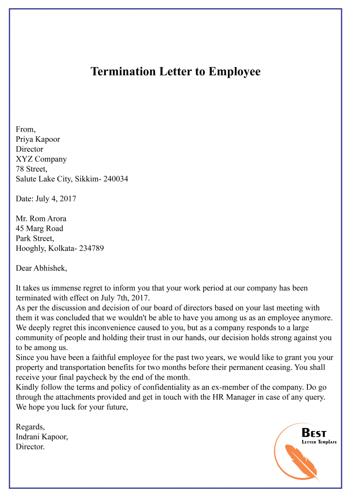 Health Insurance Termination Letter To Employee from bestlettertemplate.com