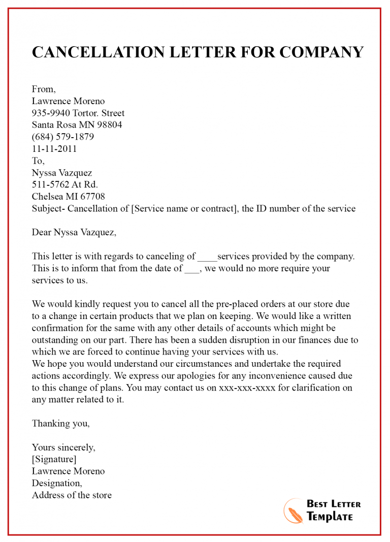 10  Cancellation Letter Template Format Sample Example
