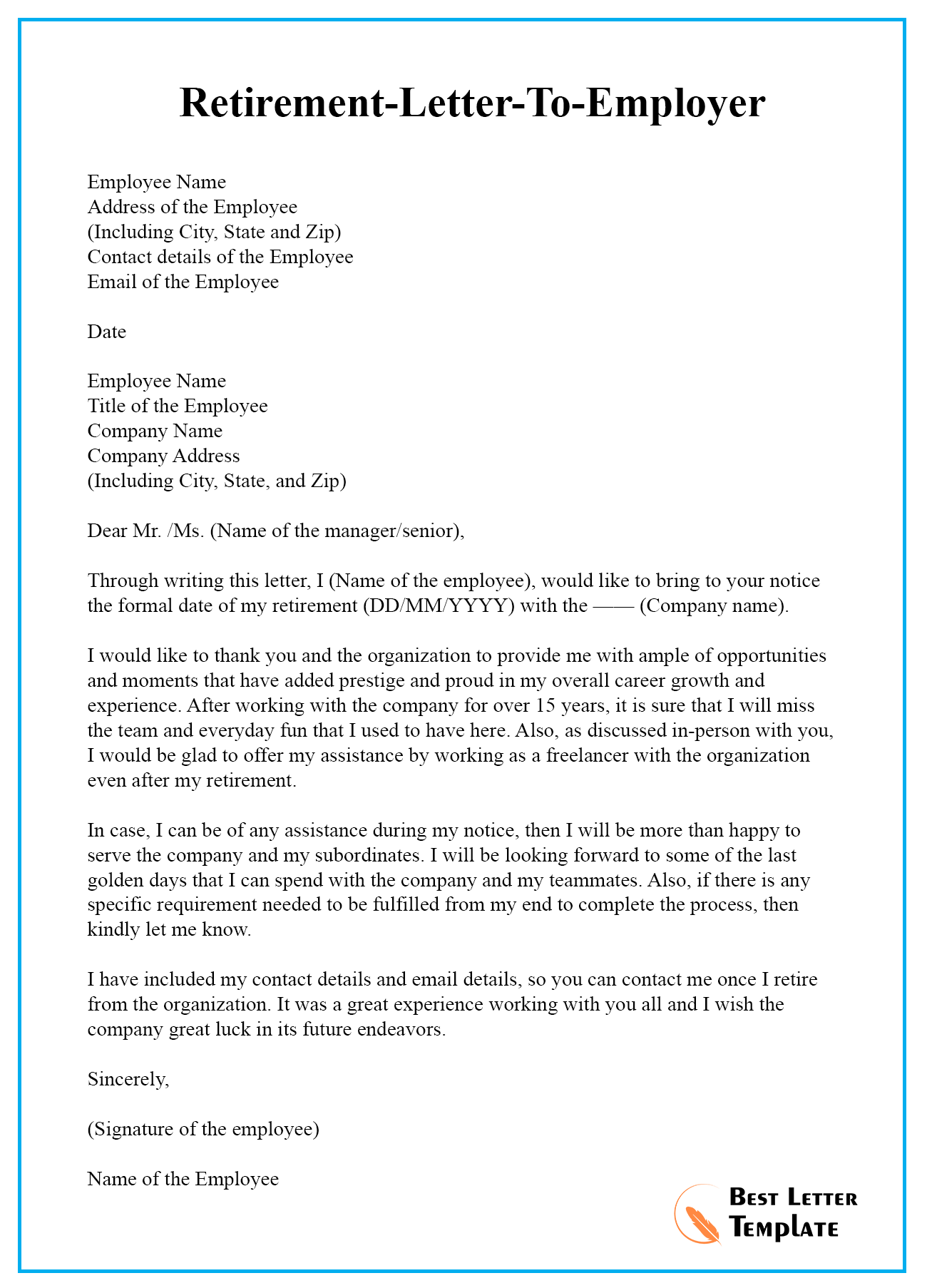 Retirement Letter To Employee Letter