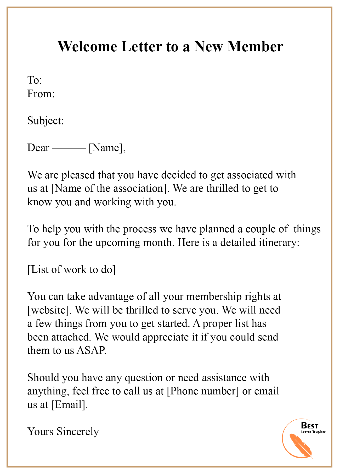 Welcome Letter Template Format Sample Example
