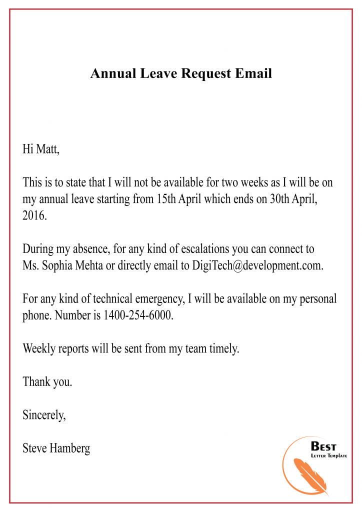 Annual Leave Request Email