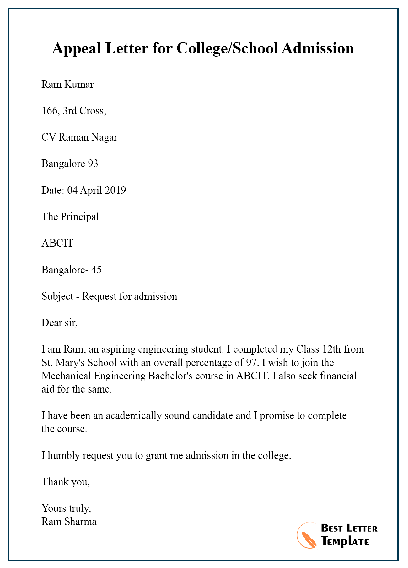 How To Write Appeal Letter For School Admission Sample - Design Talk