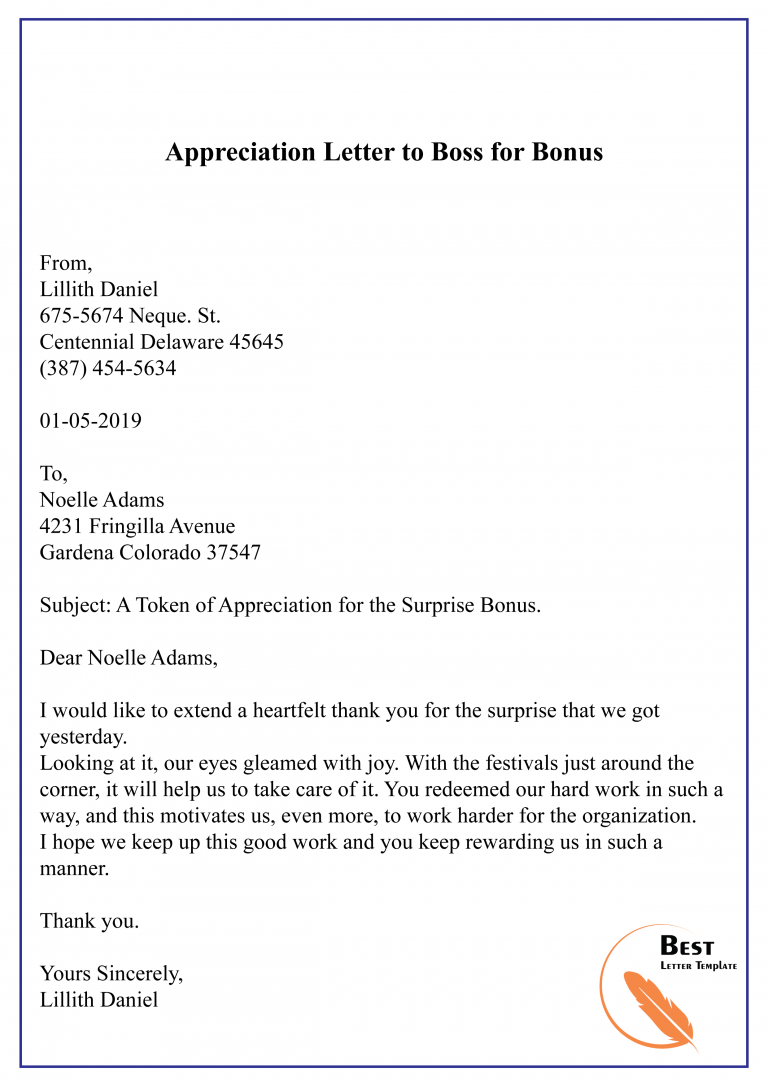 Appreciation Letter Template to Boss - Format, Sample & Example