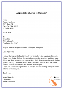 Appreciation Letter Template to Boss - Format, Sample & Example