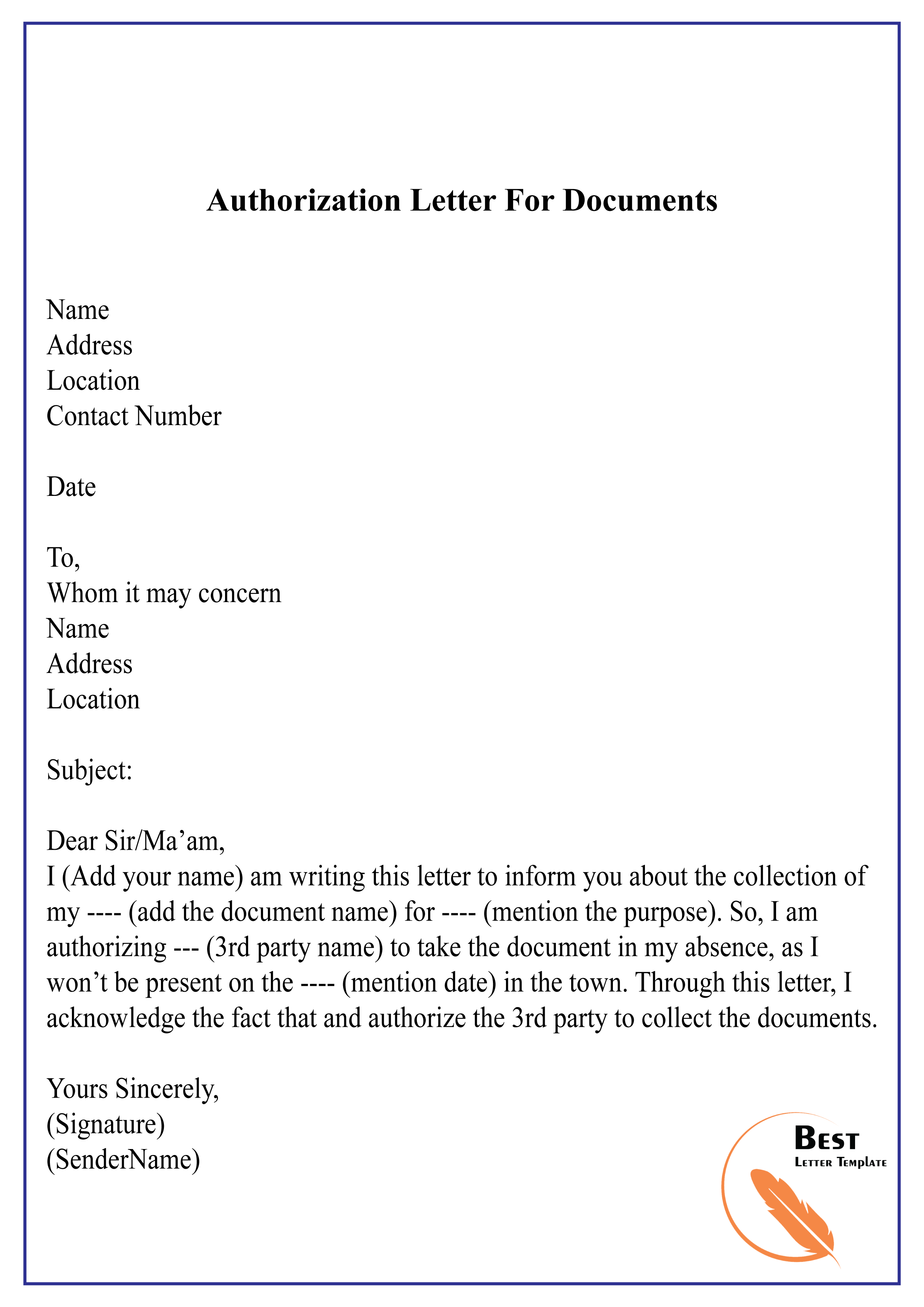 Authorization Letter Template Docx Collection Vrogue