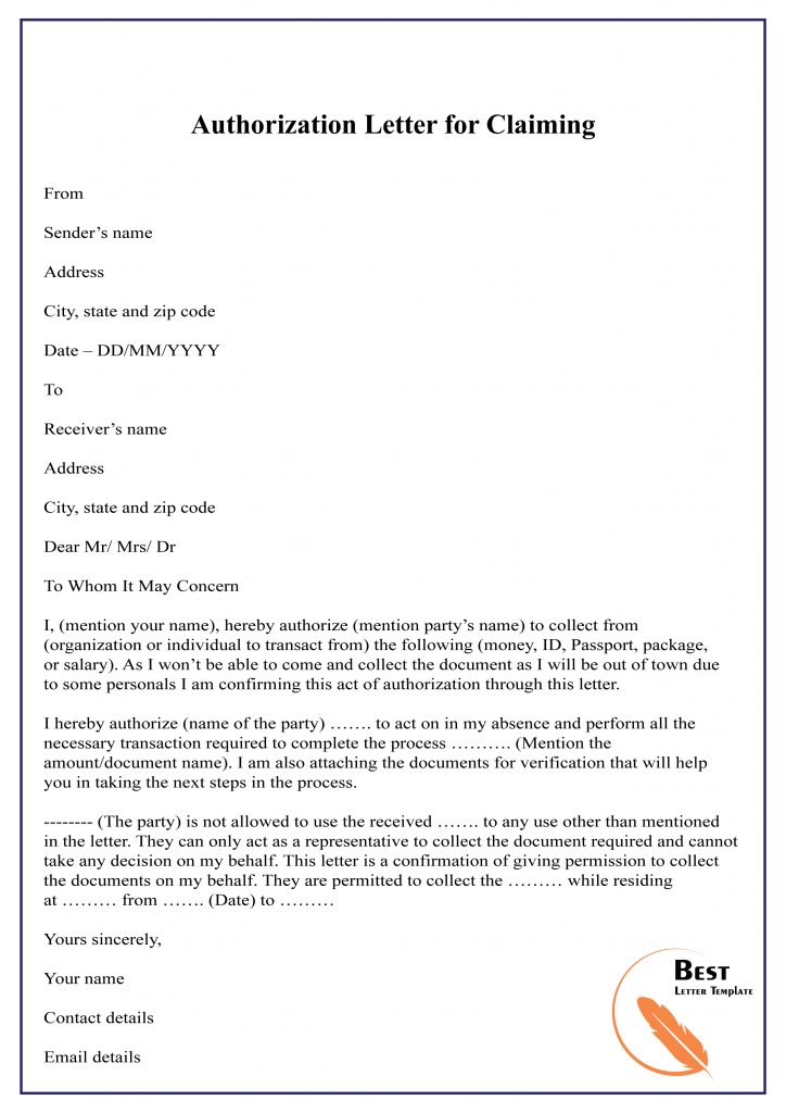 Letter Giving Someone Permission To Act On Your Behalf from bestlettertemplate.com