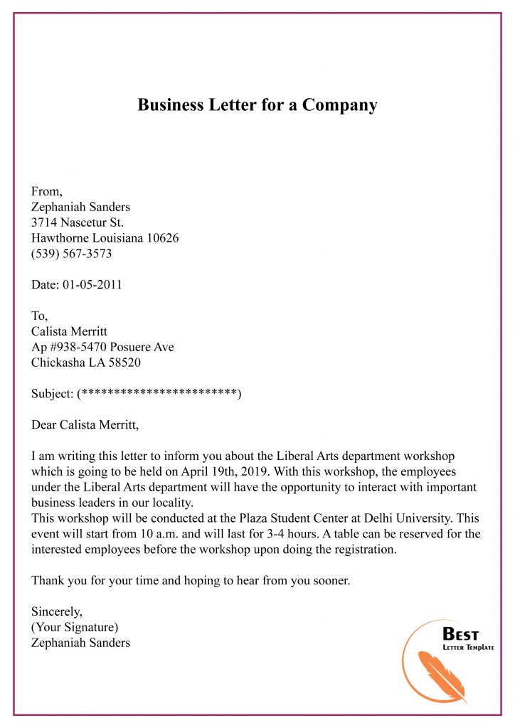 Business Letter for a Company