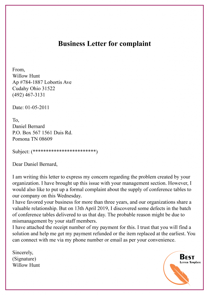 Business Letter for complaint