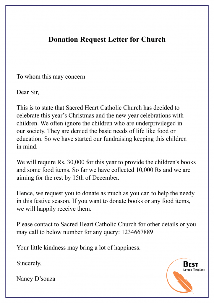Donation Request Letter for Church