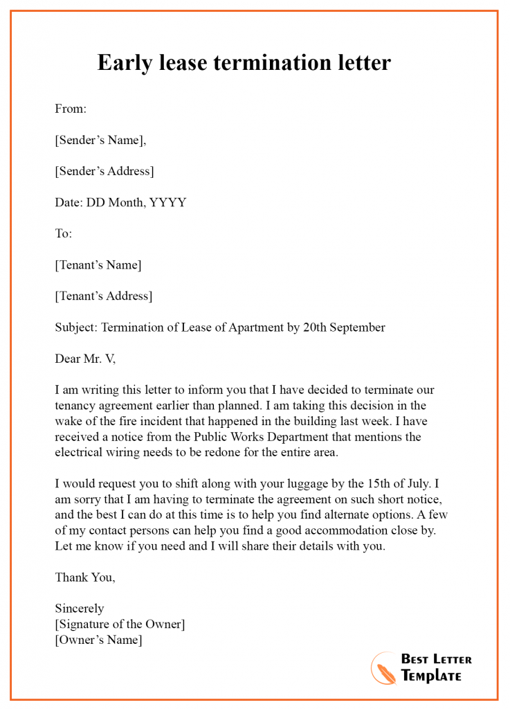 Sample Lease Termination Letter To Tenant from bestlettertemplate.com