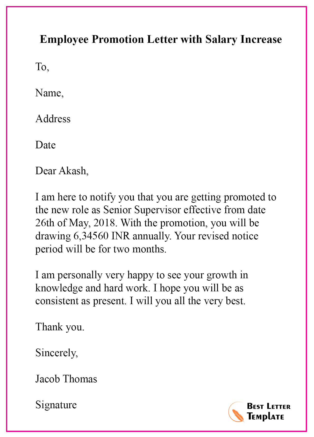 Salary Increase Letter Template from bestlettertemplate.com