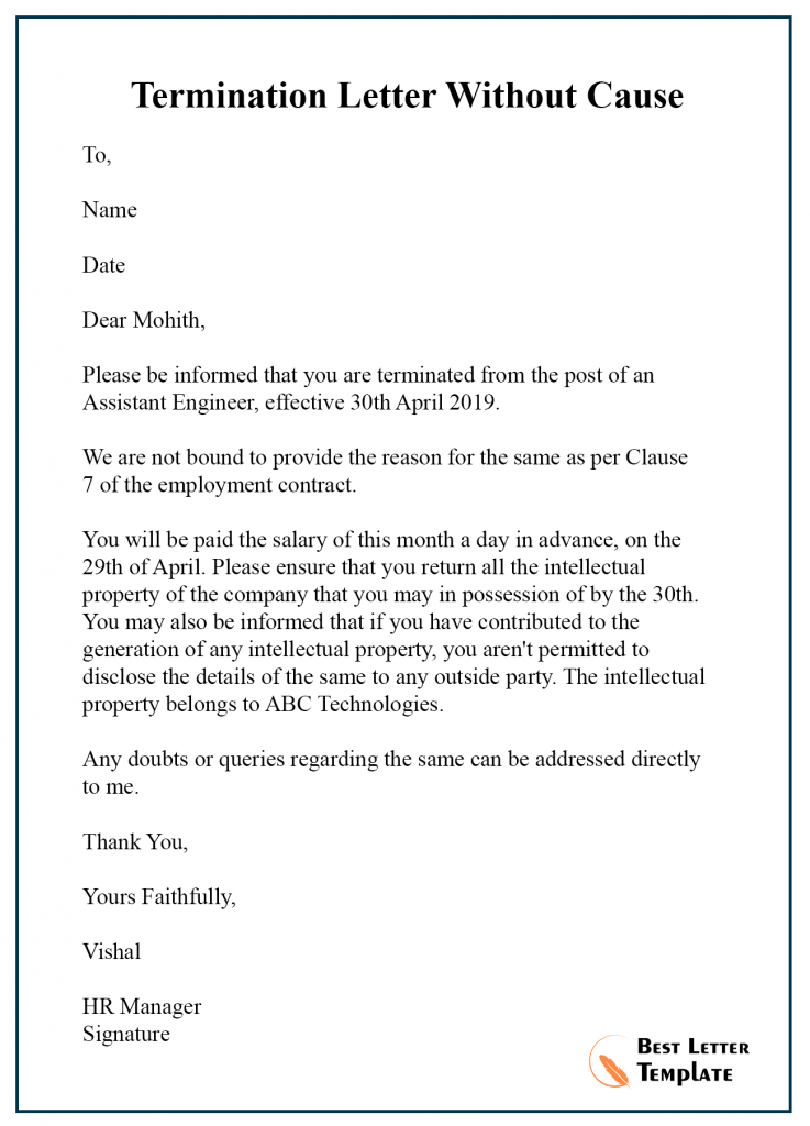 Termination Letter Template with Cause