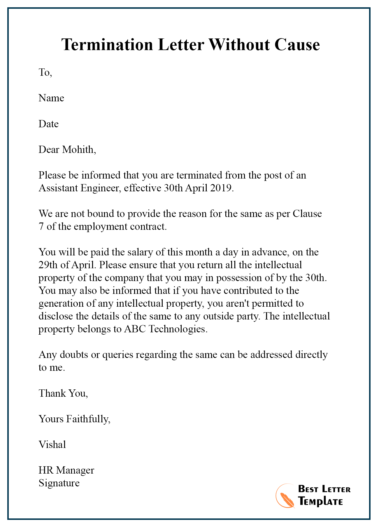 Sample Termination Letter Template