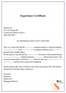 experience certificate mall experience certificate format