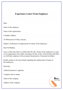 experience letter green card