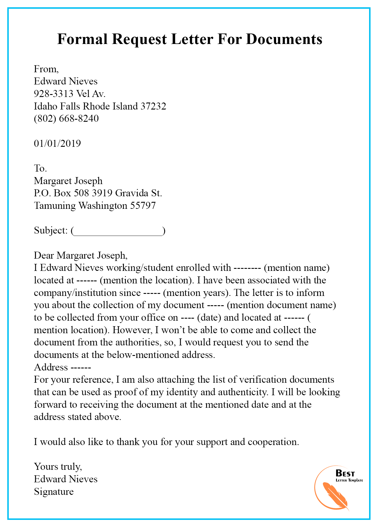 formal letter of request sample