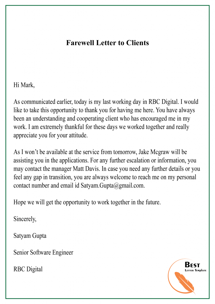 Farewell Letter to Clients