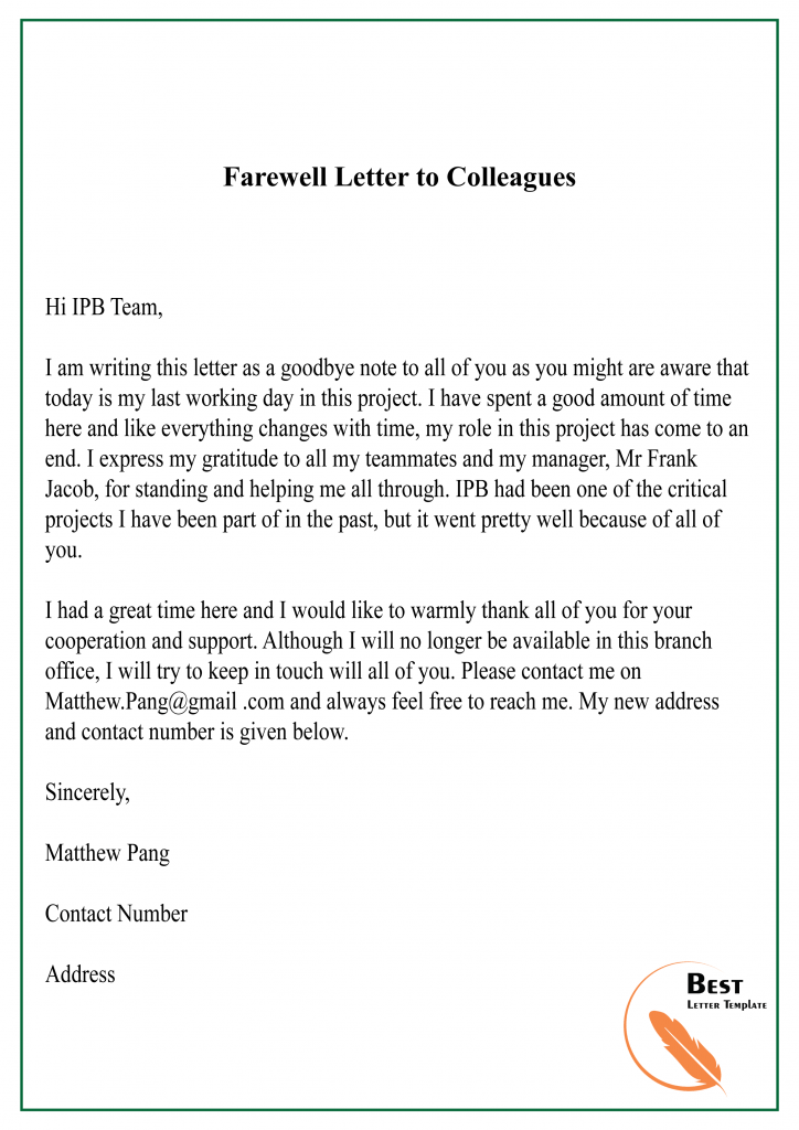 11 Free Farewell Letter Template Format Sample Example