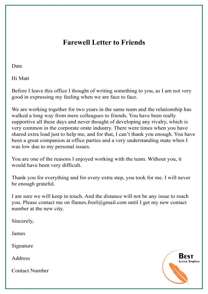 Farewell Letter to Friends