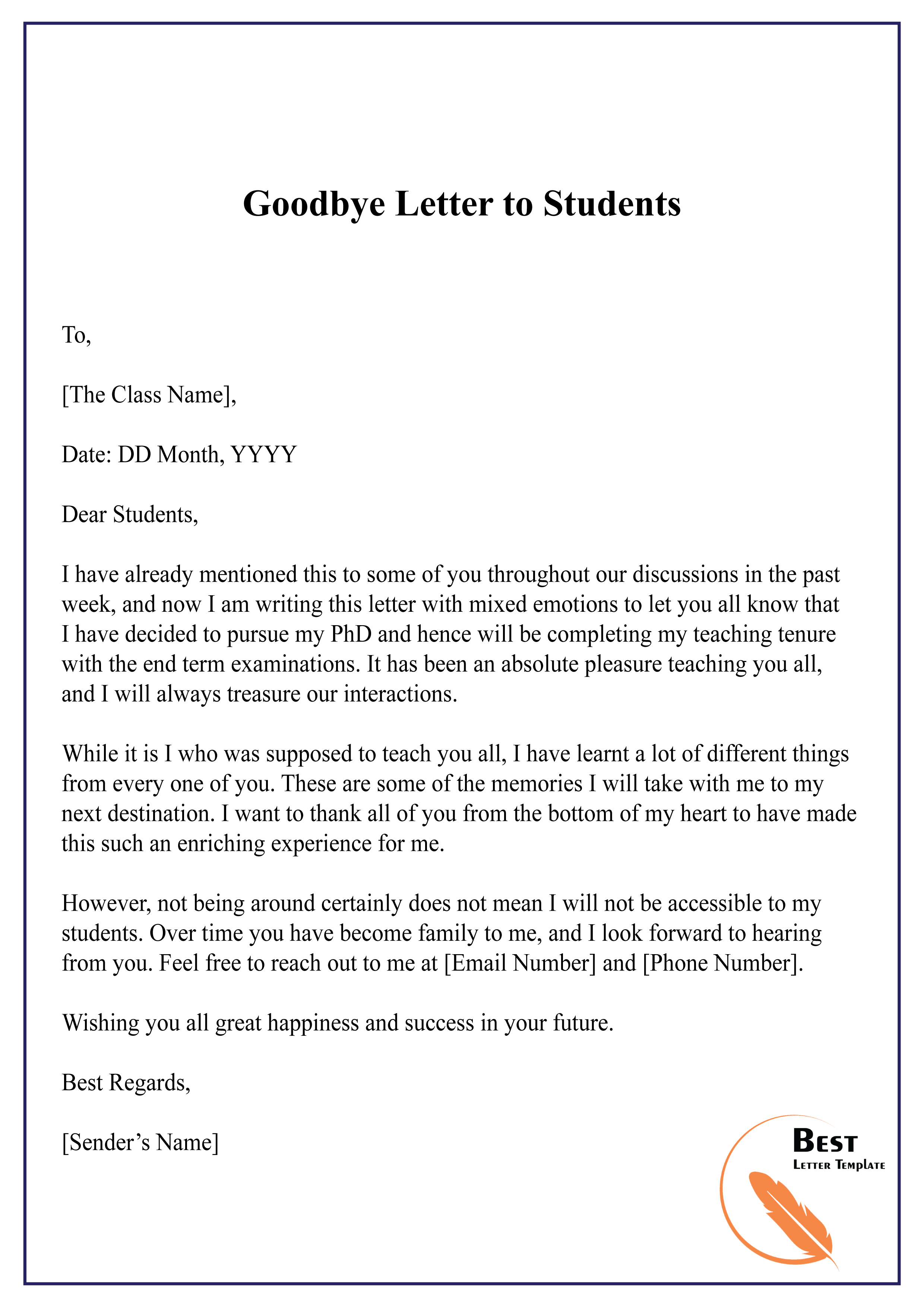 Goodbye Letter To Students | Onvacationswall.com