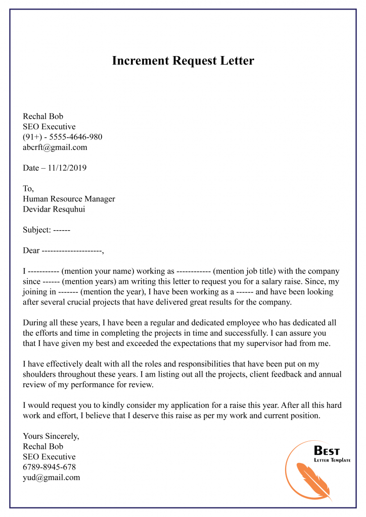Sample Letter Requesting Salary Increase from bestlettertemplate.com