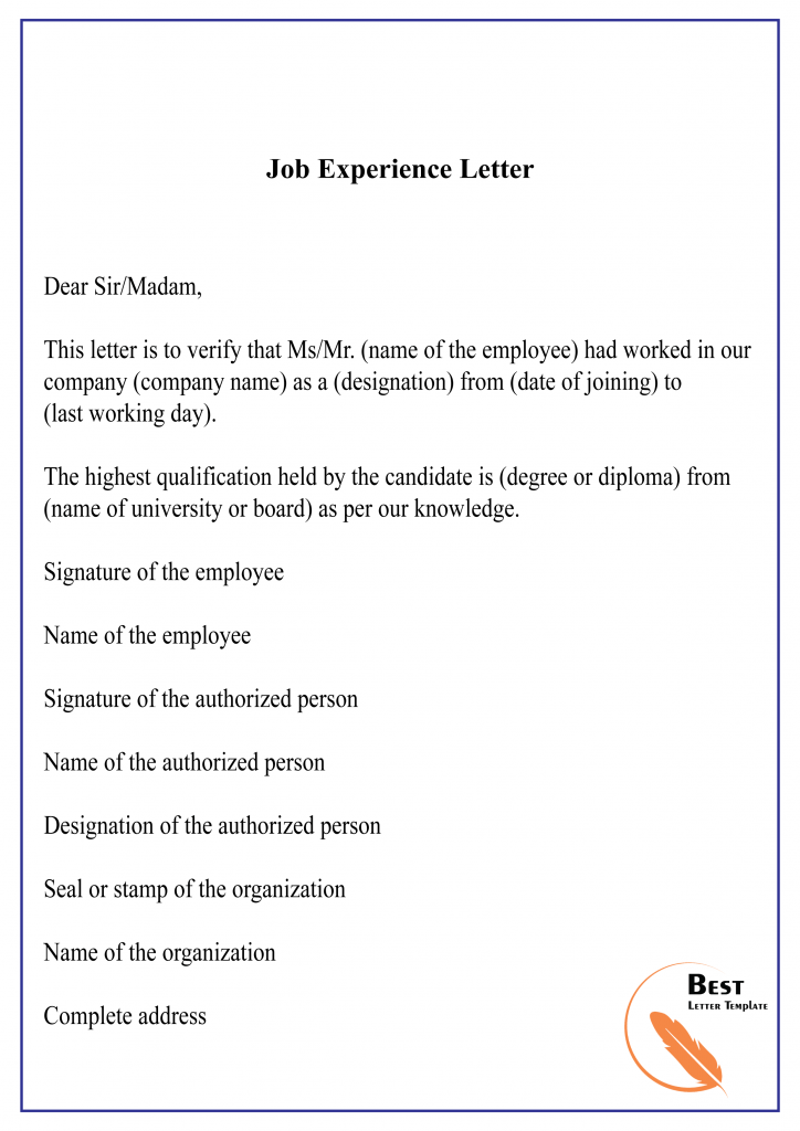 Job Experience Letter