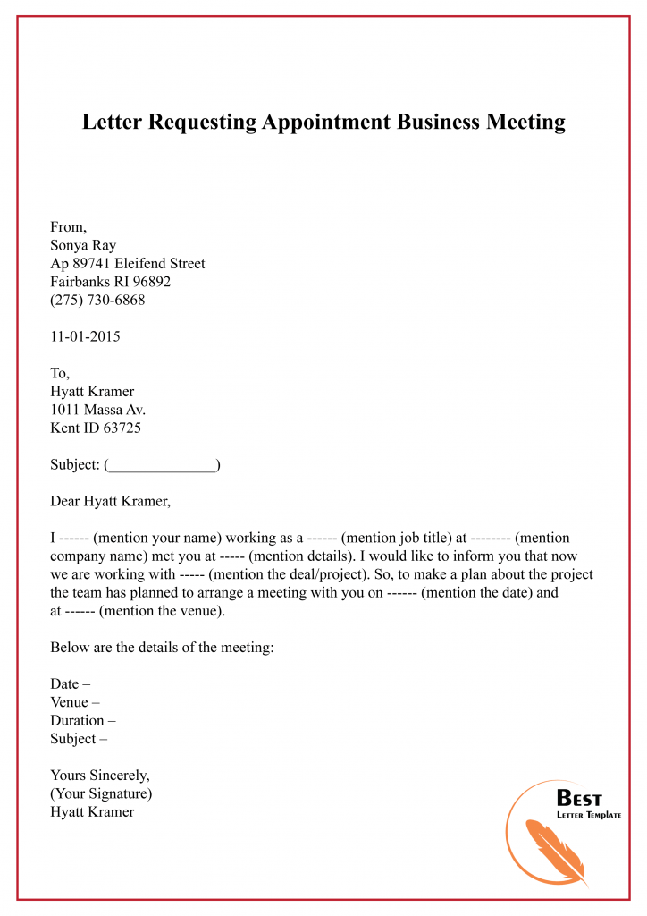 Letter Requesting Appointment Business Meeting