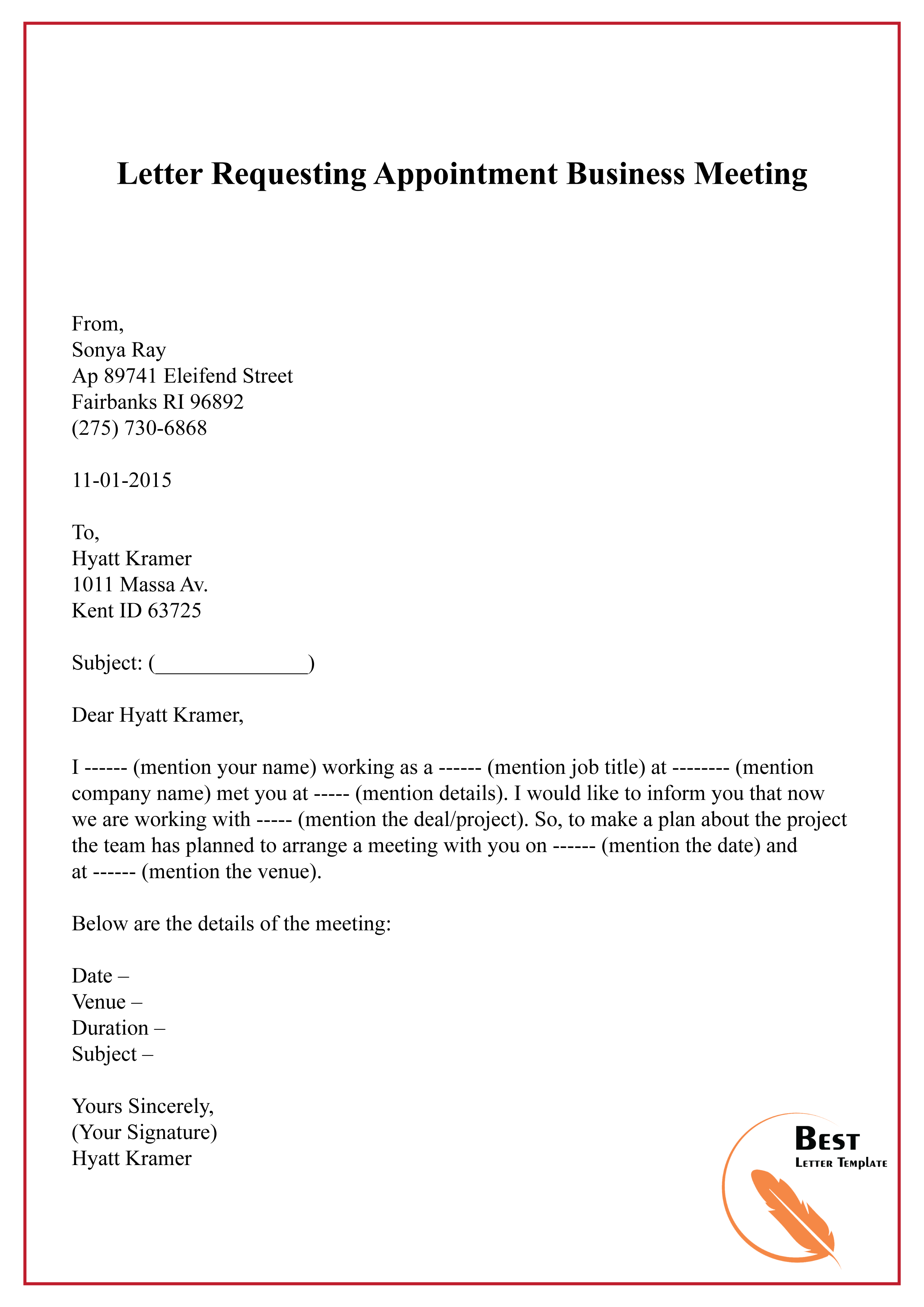 Appointment Request Letter Template Collection